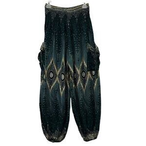 Picasso Jasper Women's Green Peacock Pants Boho Hippie Yoga‎ Lounge Festival OS